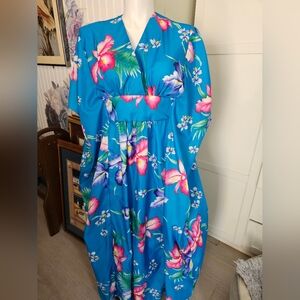 Vintage Royal Creations Blue Floral Hawaiian Caftan Muumuu Dress -OSFM Unworn